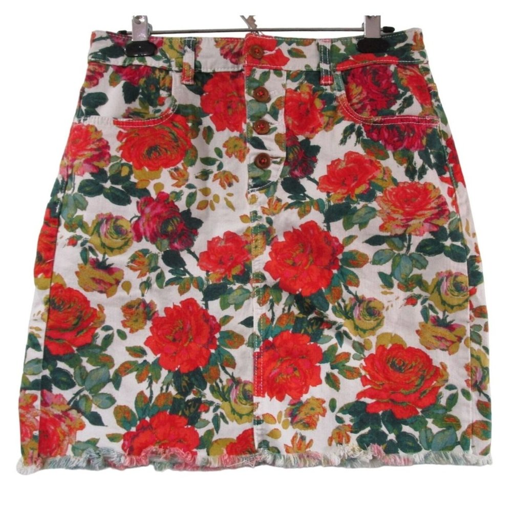 Maeve by Antrhopologie Rose Garden Floral Fringed Hem Skirt Ladies 10 GUC - Picture 6 of 16